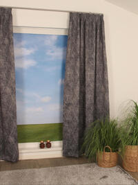 Lumina Reflect is een gladde dim-out overgordijnstof met een grafische print van gemêleerde kleuren