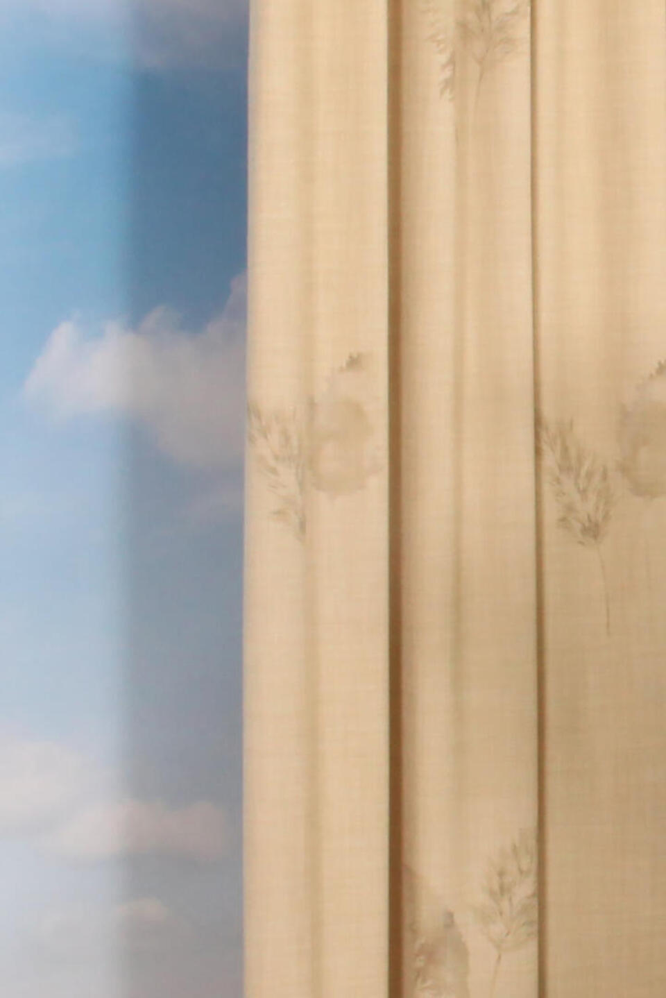 Parnell is een brandvertragend overgordijn met een tekening van de pluimpjes van pampasgras en heeft een zachte uitstraling