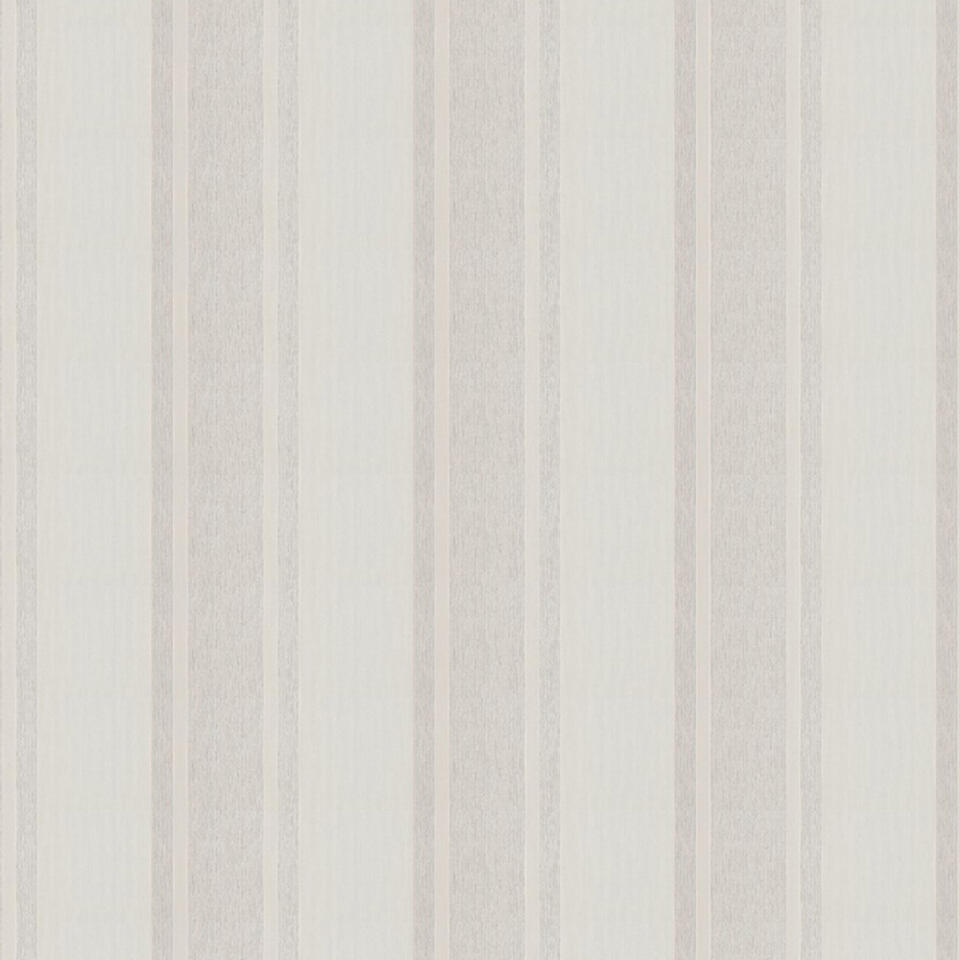 Grof geweven inbetween in wit met dikker ingeweven lengtestrepen in grijs.