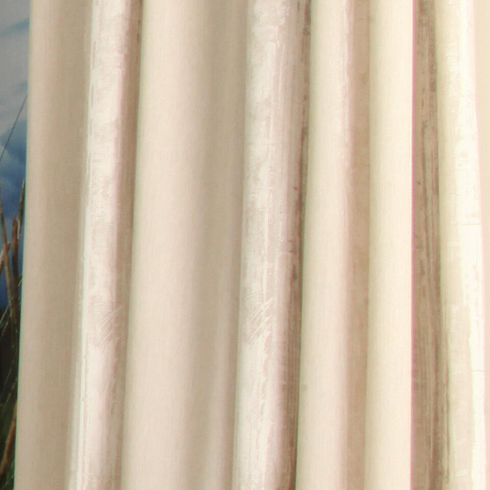 Dichte inbetween in zand, bedrukt met een patroon van lengtestrepen in naturel en taupe